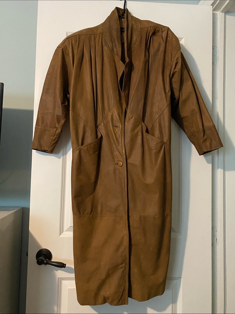 VINTAGE Express Brown Long 100% Leather Trench Coat